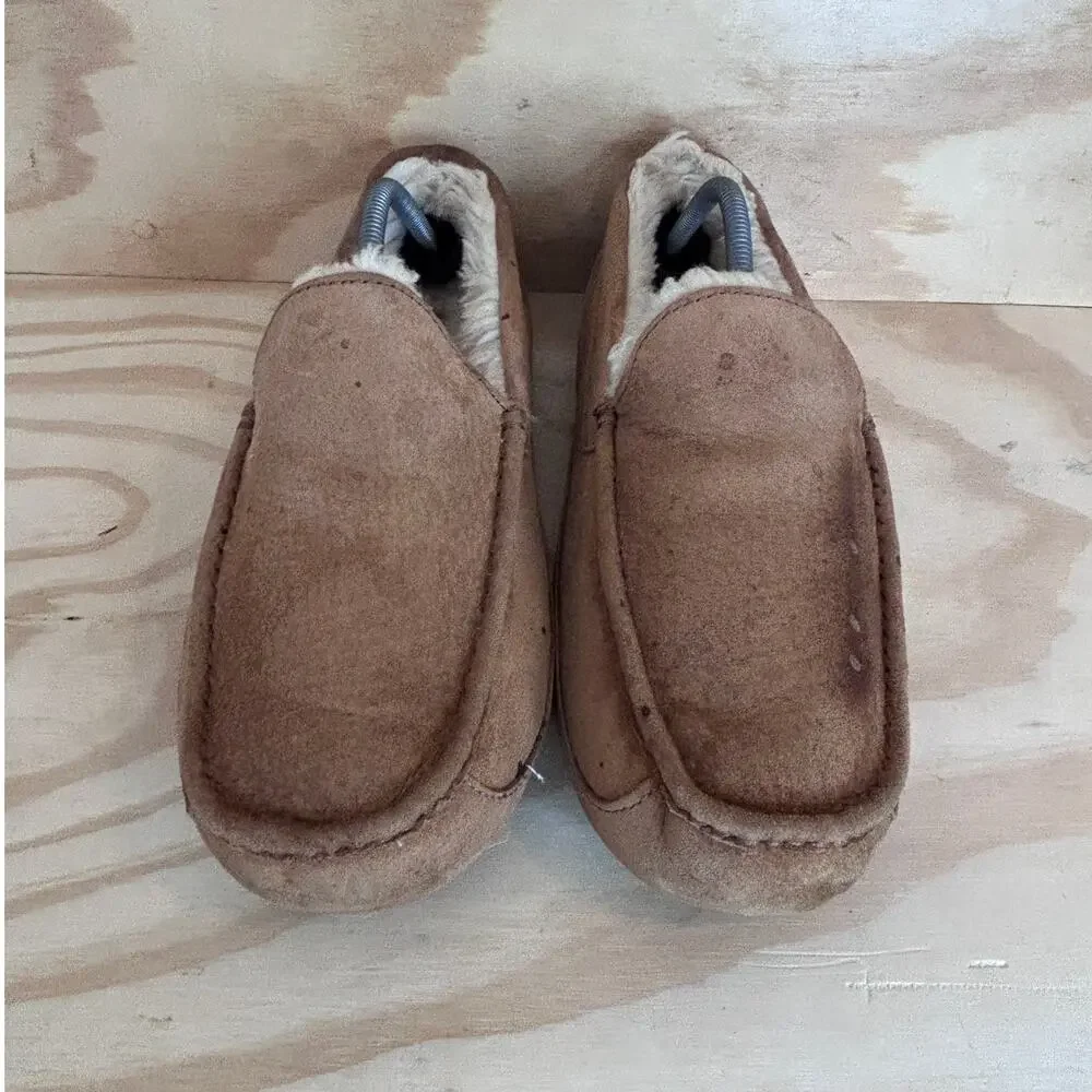 UGG Australia Ascot Suede Sheepskin Moccasin Slippers Brown Men's 13 - S/N 5775